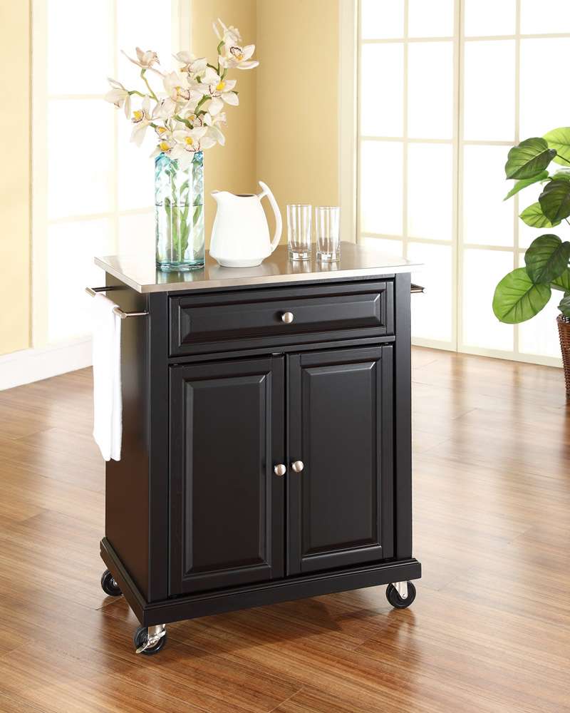 Crosley Furniture - Stainless Steel Top Portable Kitchen Cart/Island in Black Finish - KF30022EBK veiw 2