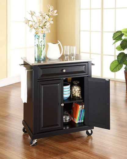 Crosley Furniture - Stainless Steel Top Portable Kitchen Cart/Island in Black Finish - KF30022EBK veiw 3