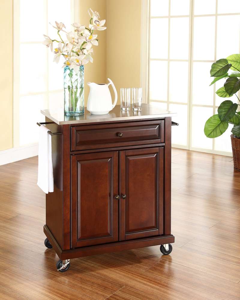 Crosley Furniture - Stainless Steel Top Portable Kitchen Cart/Island in Vintage Mahogany Finish - KF30022EMA view 1