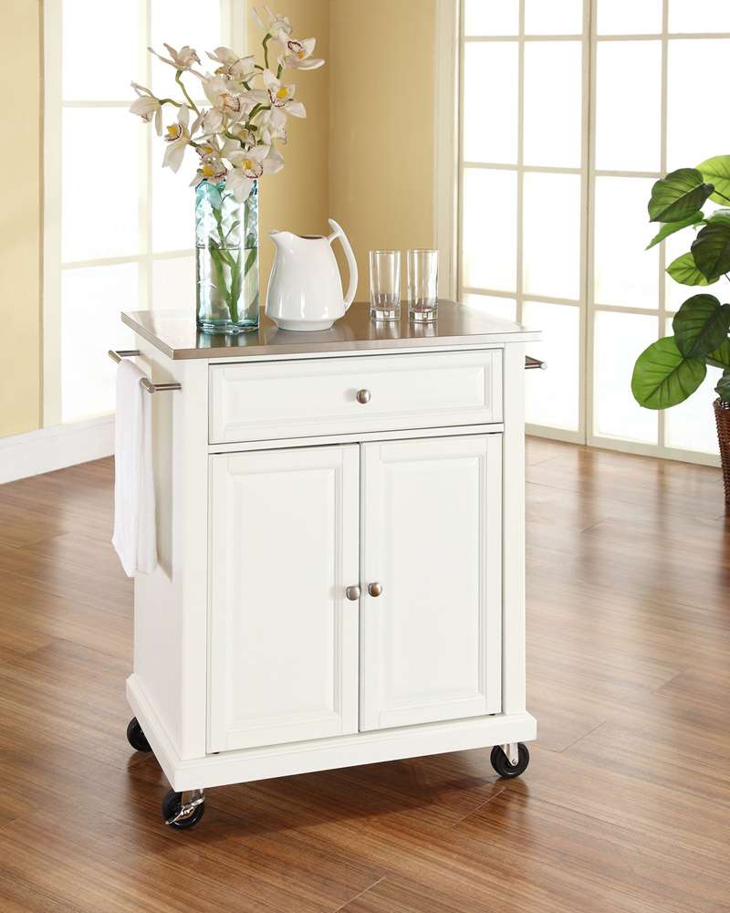 Crosley Furniture - Stainless Steel Top Portable Kitchen Cart/Island in White Finish - KF30022EWH veiw 2