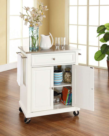 Crosley Furniture - Stainless Steel Top Portable Kitchen Cart/Island in White Finish - KF30022EWH veiw 3