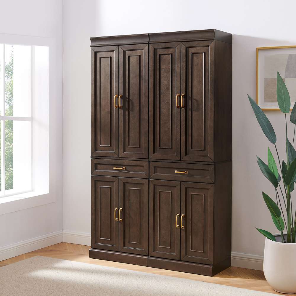Crosley Furniture - Stanton 2-Piece Kitchen Storage Pantry Cabinet Set Coffee - 2 Pantries - KF33033CO veiw 2