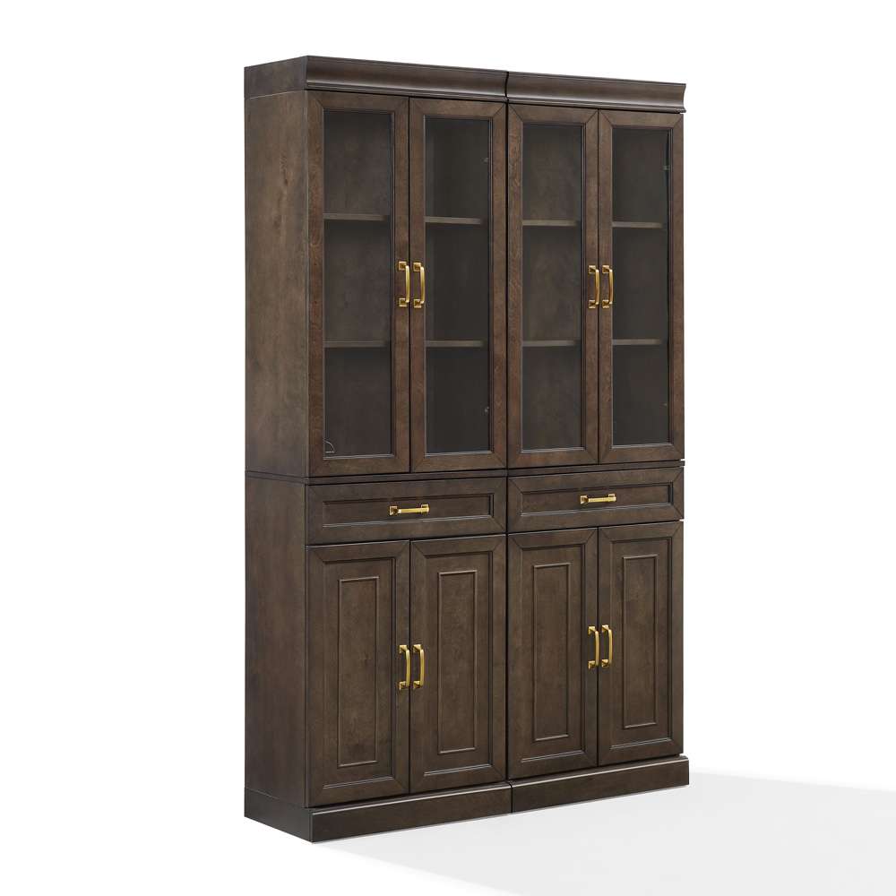 Crosley Furniture - Stanton 2Pc Glass Door Kitchen Storage Pantry Cabinet Set Coffee - 2 Pantries - KF33034CO veiw 1