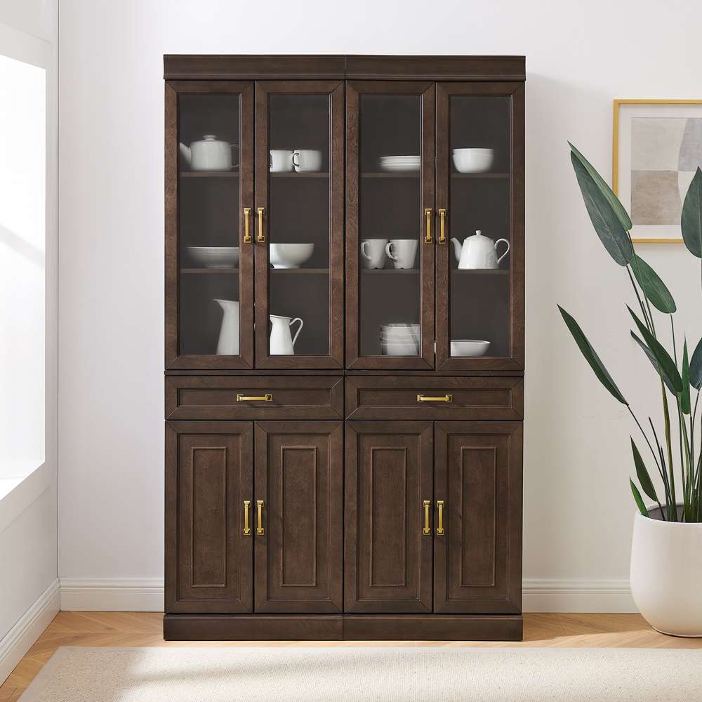 Crosley Furniture - Stanton 2Pc Glass Door Kitchen Storage Pantry Cabinet Set Coffee - 2 Pantries - KF33034CO veiw 3