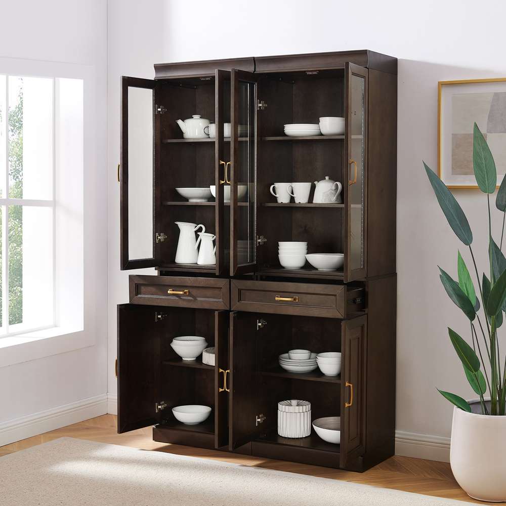 Crosley Furniture - Stanton 2Pc Glass Door Kitchen Storage Pantry Cabinet Set Coffee - 2 Pantries - KF33034CO veiw 4