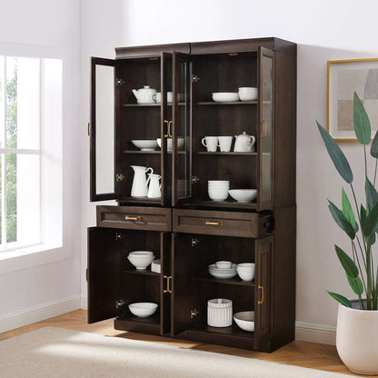 Crosley Furniture - Stanton 2Pc Glass Door Kitchen Storage Pantry Cabinet Set Coffee - 2 Pantries - KF33034CO veiw 4