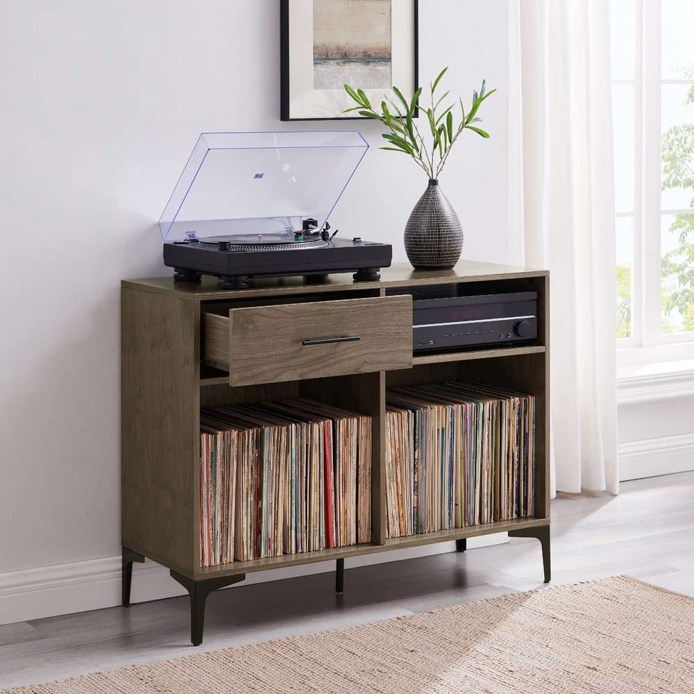 Crosley Furniture Sydney Record Storage Media Console Walnut - CF4218-WA veiw 3