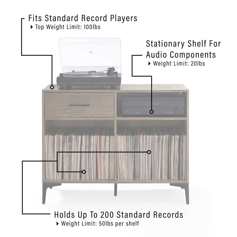 Crosley Furniture Sydney Record Storage Media Console Walnut - CF4218-WA veiw 4