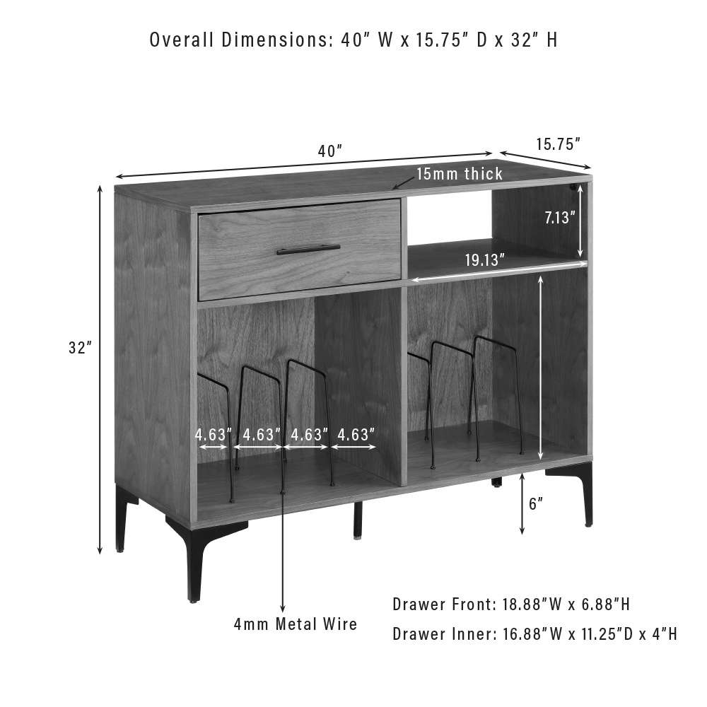 Crosley Furniture Sydney Record Storage Media Console Walnut - CF4218-WA veiw 12