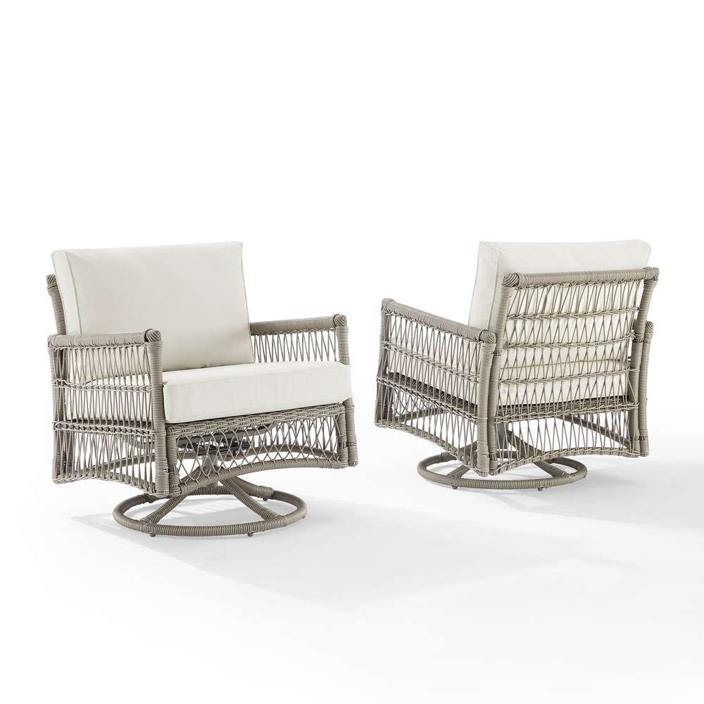 Crosley Furniture - Thatcher 2Pc Outdoor Wicker Swivel Rocker Chair Set Creme/Driftwood - 2 Swivel Rockers - KO70435DW-CR_CLOSEOUT veiw 2