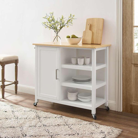 Crosley Furniture - Tristan Open Kitchen Island/Cart White/Natural - CF3035NA-WH view 1