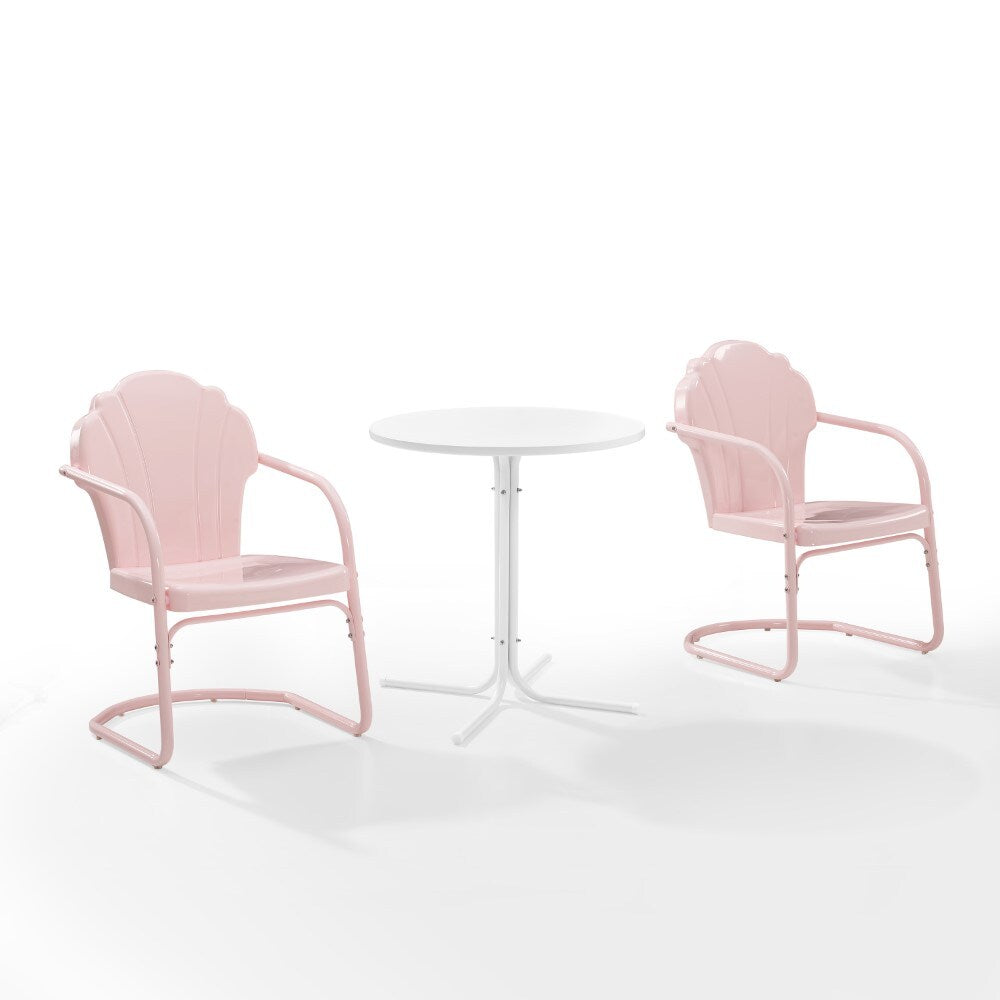 Crosley Furniture - Tulip 3 Piece Outdoor Bistro Set Pastel Pink Gloss /White Satin - Bistro Table & 2 Chairs - KO10010PI view 1