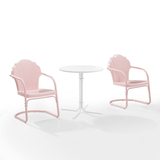 Crosley Furniture - Tulip 3 Piece Outdoor Bistro Set Pastel Pink Gloss /White Satin - Bistro Table & 2 Chairs - KO10010PI view 1