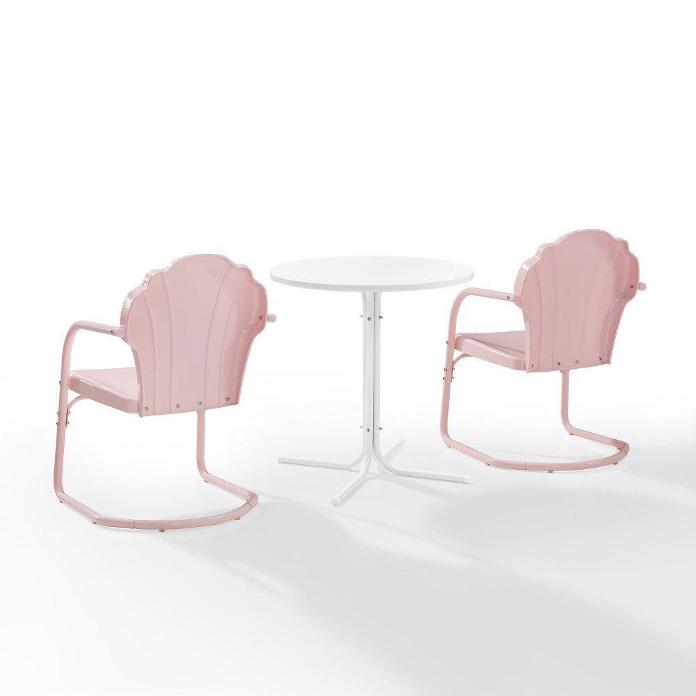 Crosley Furniture - Tulip 3 Piece Outdoor Bistro Set Pastel Pink Gloss /White Satin - Bistro Table & 2 Chairs - KO10010PI view 3