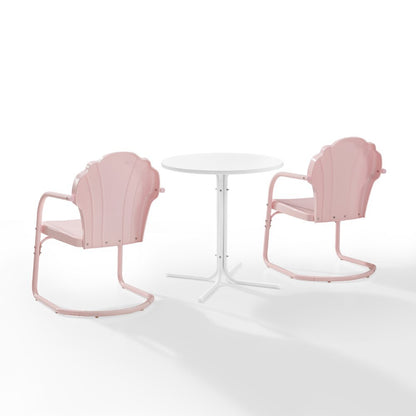 Crosley Furniture - Tulip 3 Piece Outdoor Bistro Set Pastel Pink Gloss /White Satin - Bistro Table & 2 Chairs - KO10010PI view 3