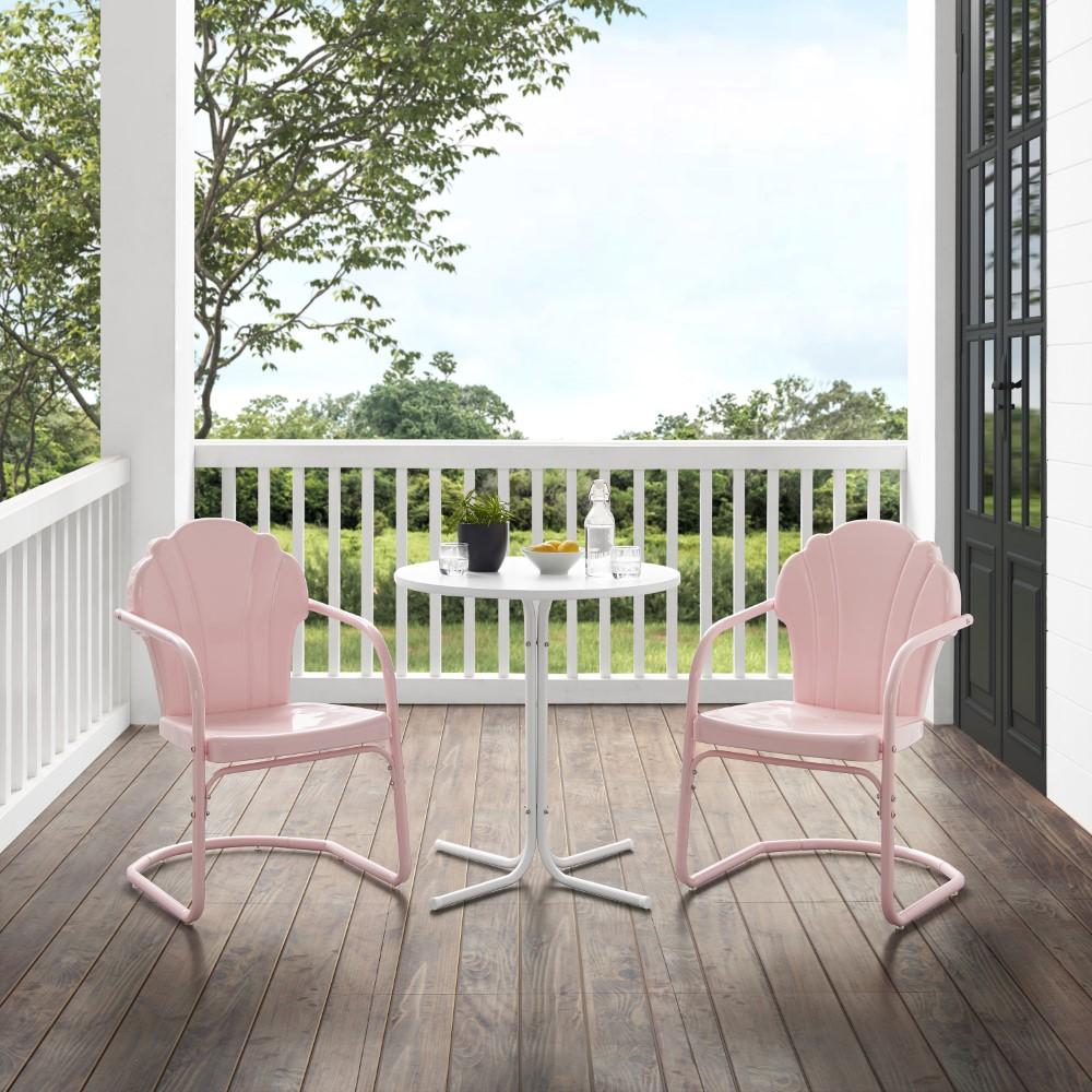 Crosley Furniture - Tulip 3 Piece Outdoor Bistro Set Pastel Pink Gloss /White Satin - Bistro Table & 2 Chairs - KO10010PI view 9