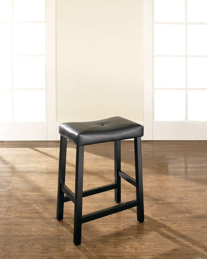 Crosley Furniture - Upholstered Saddle Seat Bar Stool in Black Finish with 24 Inch Seat Height (Set of 2) - CF500224-BK veiw 2