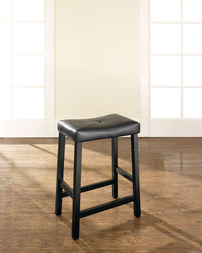 Crosley Furniture - Upholstered Saddle Seat Bar Stool in Black Finish with 24 Inch Seat Height (Set of 2) - CF500224-BK veiw 2