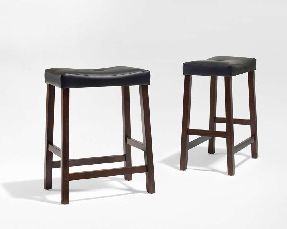 Crosley Furniture - Upholstered Saddle Seat Bar Stool in Vintage Mahogany Finish with 24 Inch Seat Height (Set of 2) - CF500224-MA veiw 1