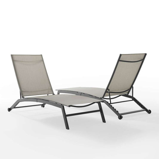 Crosley Furniture - Weaver 2Pc Outdoor Sling Chaise Lounge Set Light Gray/Matte Black - 2 Lounge Chairs - KO70390MB-LG veiw 2