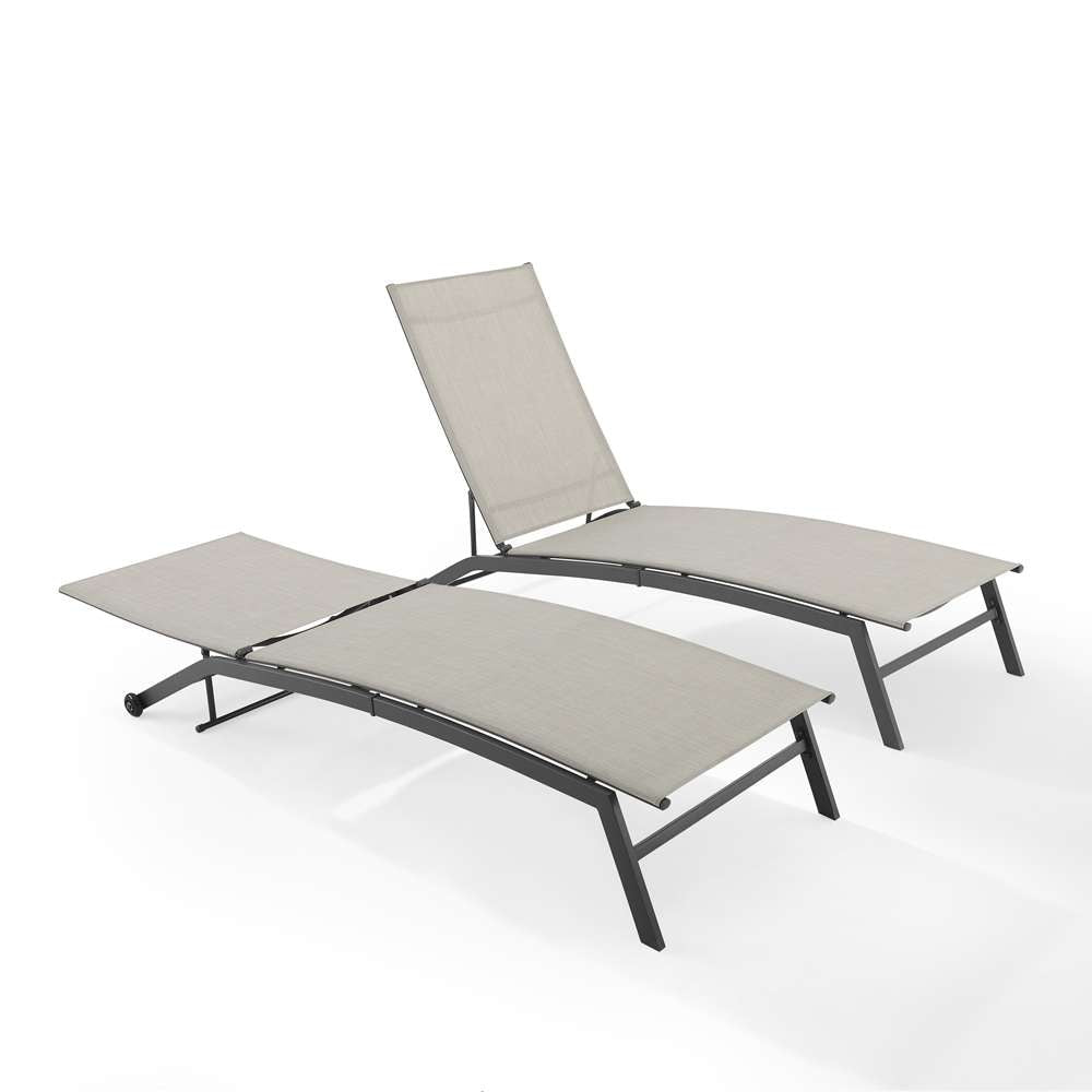 Crosley Furniture - Weaver 2Pc Outdoor Sling Chaise Lounge Set Light Gray/Matte Black - 2 Lounge Chairs - KO70390MB-LG veiw 3