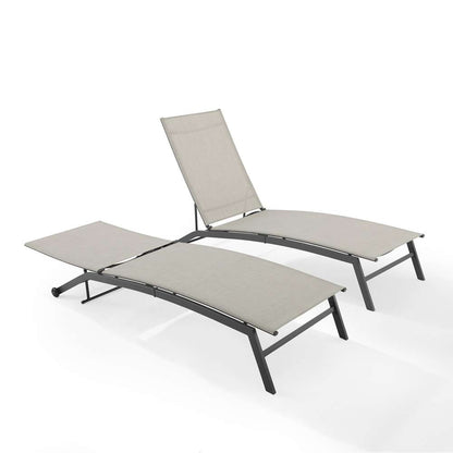 Crosley Furniture - Weaver 2Pc Outdoor Sling Chaise Lounge Set Light Gray/Matte Black - 2 Lounge Chairs - KO70390MB-LG veiw 3