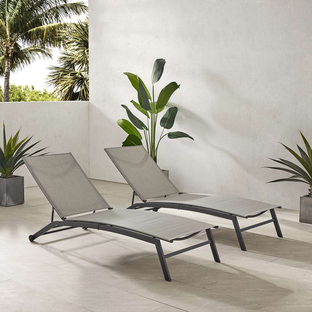 Crosley Furniture - Weaver 2Pc Outdoor Sling Chaise Lounge Set Light Gray/Matte Black - 2 Lounge Chairs - KO70390MB-LG view 1