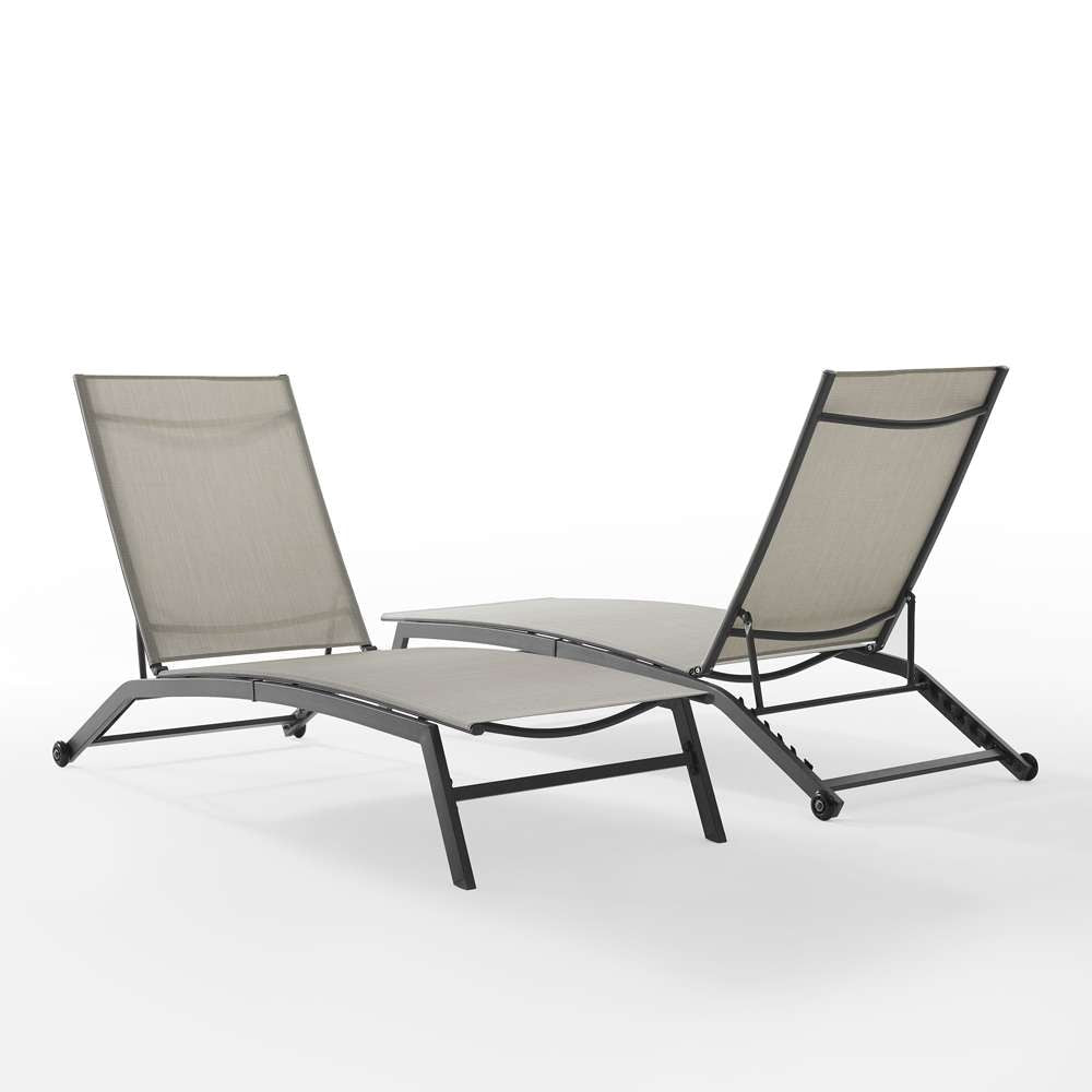 Crosley Furniture - Weaver 2Pc Outdoor Sling Chaise Lounge Set Light Gray/Matte Black - 2 Lounge Chairs - KO70390MB-LG view 2