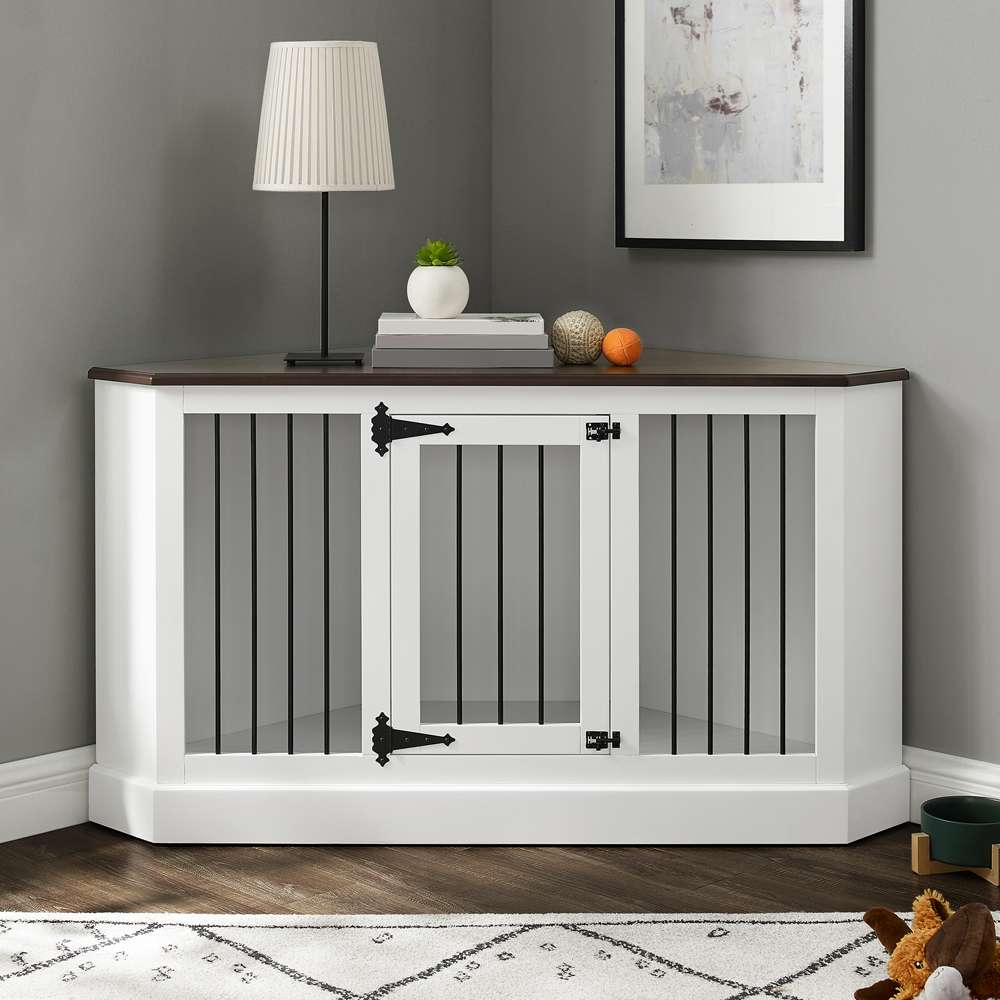 Crosley Furniture Winslow Corner Credenza Dog Crate White/Dark Brown - CF4503-WH veiw 2