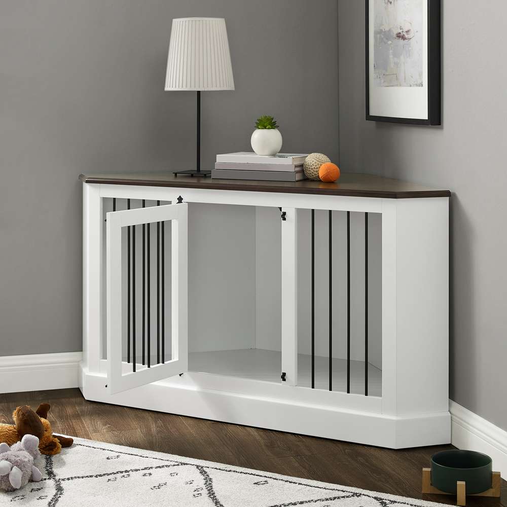 Crosley Furniture Winslow Corner Credenza Dog Crate White/Dark Brown - CF4503-WH veiw 3