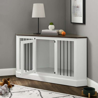 Crosley Furniture Winslow Corner Credenza Dog Crate White/Dark Brown - CF4503-WH veiw 3