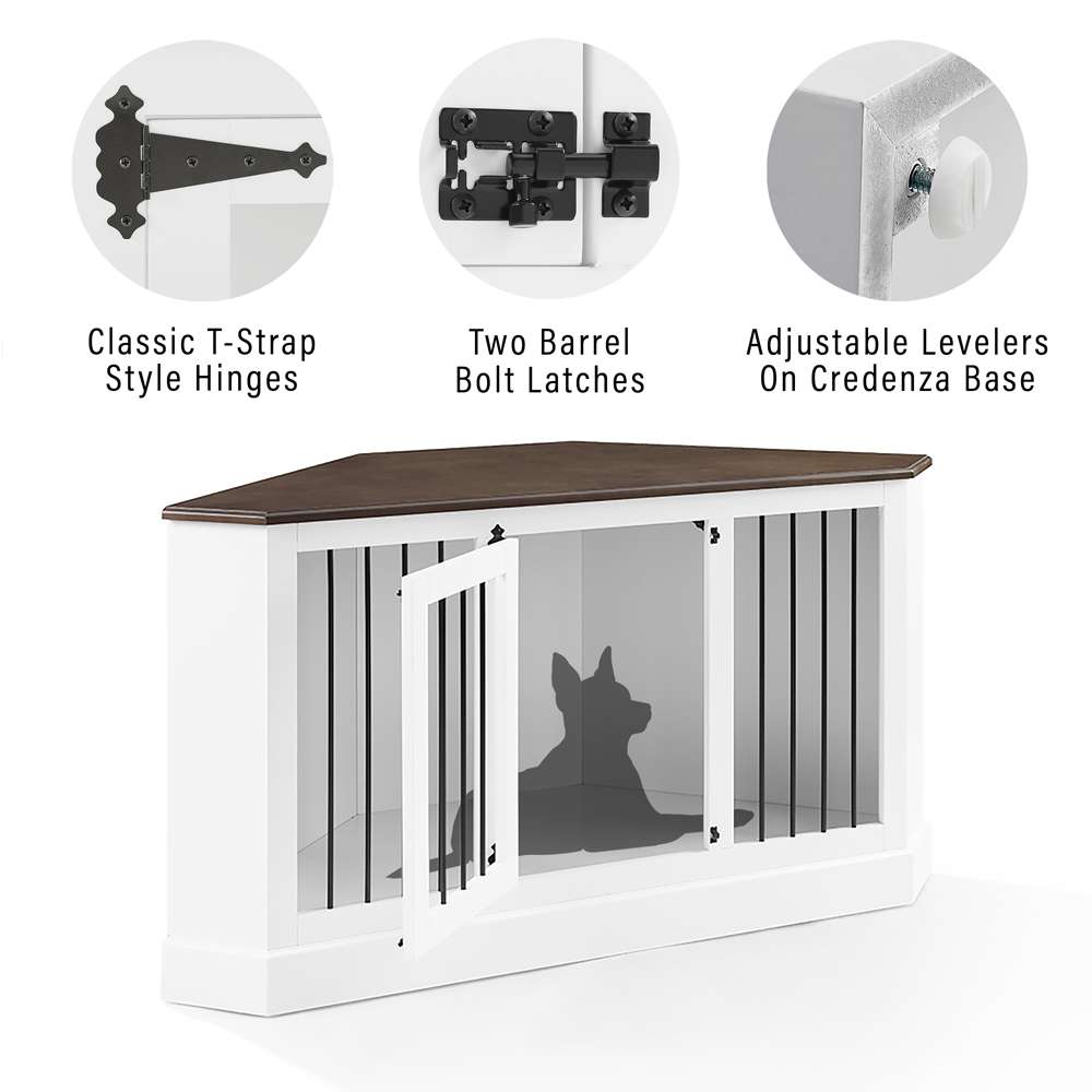 Crosley Furniture Winslow Corner Credenza Dog Crate White/Dark Brown - CF4503-WH veiw 4