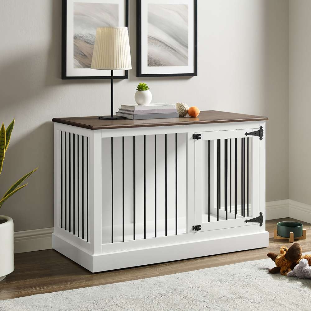 Crosley Furniture Winslow Small Credenza Dog Crate White/Dark Brown - CF4502-WH view 1