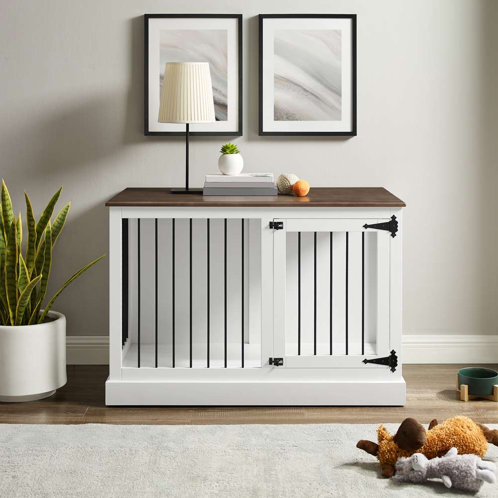 Crosley Furniture Winslow Small Credenza Dog Crate White/Dark Brown - CF4502-WH veiw 2