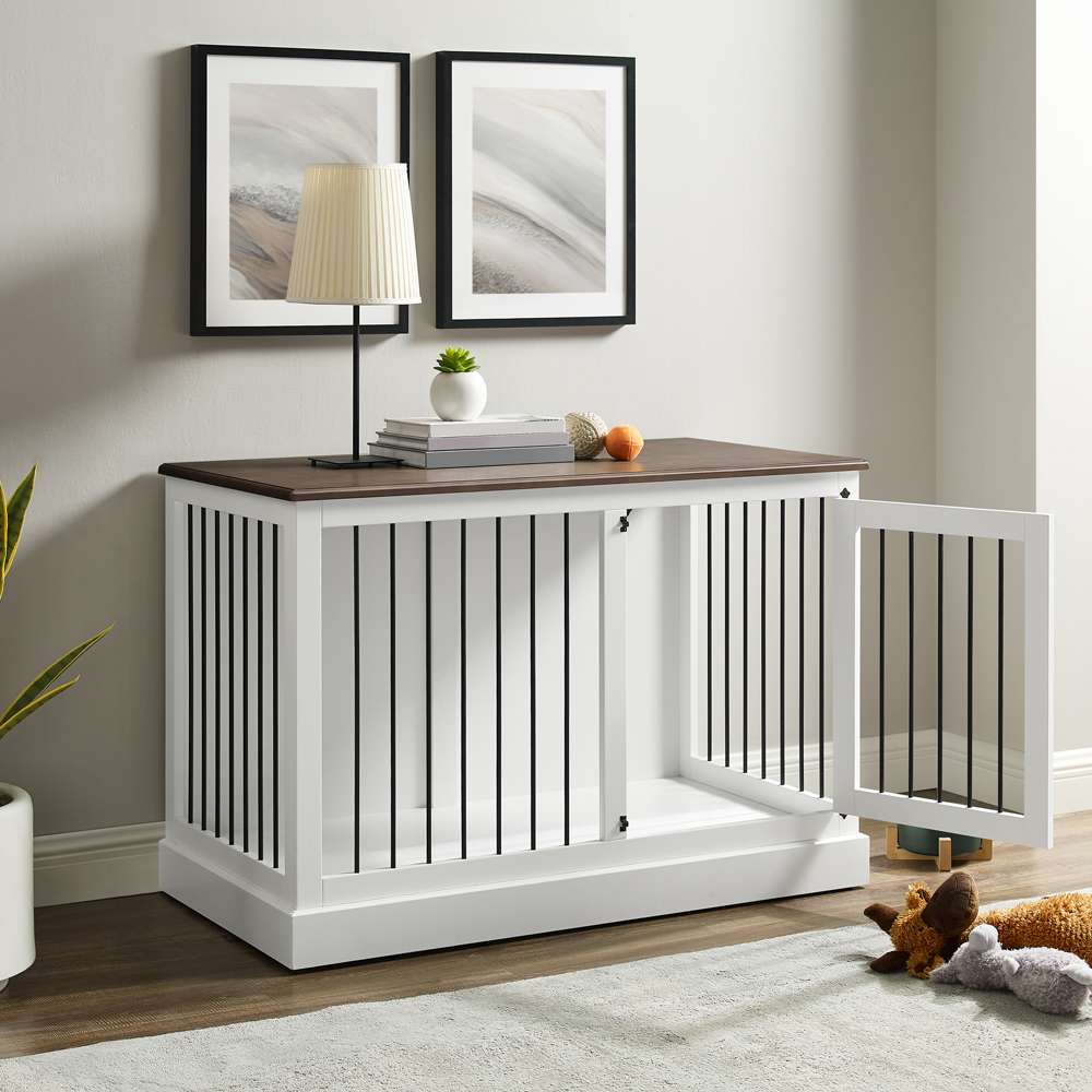 Crosley Furniture Winslow Small Credenza Dog Crate White/Dark Brown - CF4502-WH veiw 3