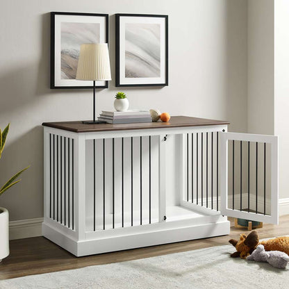 Crosley Furniture Winslow Small Credenza Dog Crate White/Dark Brown - CF4502-WH veiw 3