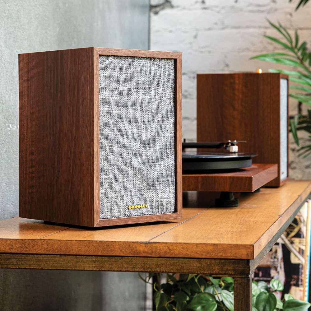 Crosley Radio - S200 Stereo Powered Bluetooth Speakers In Walnut - S200A-WA veiw 4