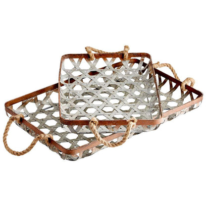 Cyan Design - Prismo Trays in Galvanized and Jute - Small - 09850 veiw 1