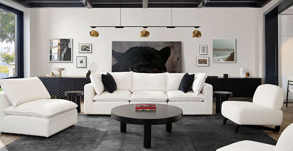 Diamond Sofa - Ivy 3-Piece Modular Sofa in White Faux Shearling w/ Feather Down Seating - IVY2SC1ACWH veiw 7
