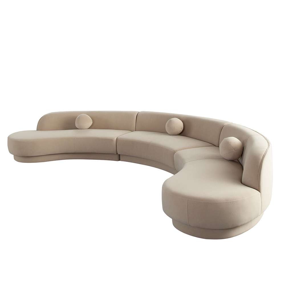 Diamond Sofa - Zelda 3PC Modular Curved Armless Sofa & (2) Chaise in Light Camel Performance Velvet w/ (3) Accent Pillow Balls - ZELDA3PCLCASRCLCA veiw 7