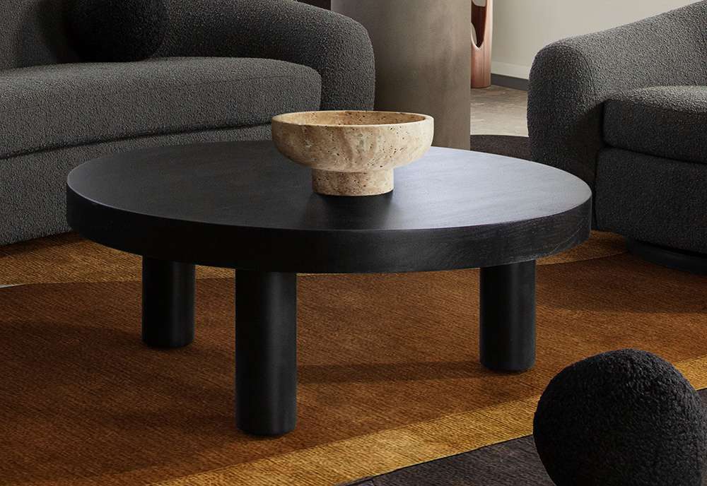 Diamond Sofa - Rune 42in Round Cocktail Table w/ Solid Acacia Wood Top & Iron Leg Base in Black Finish - RUNECTBL veiw 5