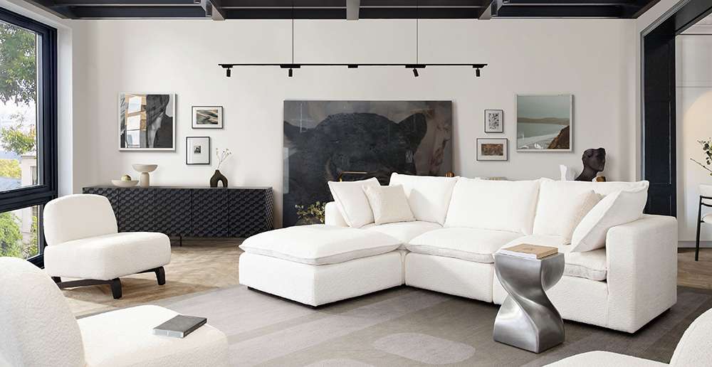 Diamond Sofa - Ivy 4-Piece Reversible Modular Chaise Sectional in White Faux Shearling w/ Feather Down Seating - IVY2SC1AC1OTWH veiw 3