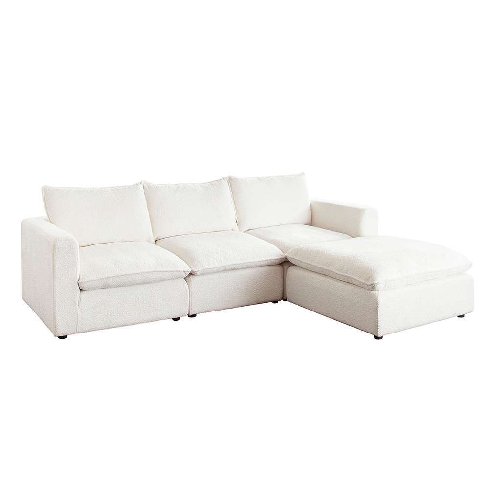 Diamond Sofa - Ivy 4-Piece Reversible Modular Chaise Sectional in White Faux Shearling w/ Feather Down Seating - IVY2SC1AC1OTWH veiw 5