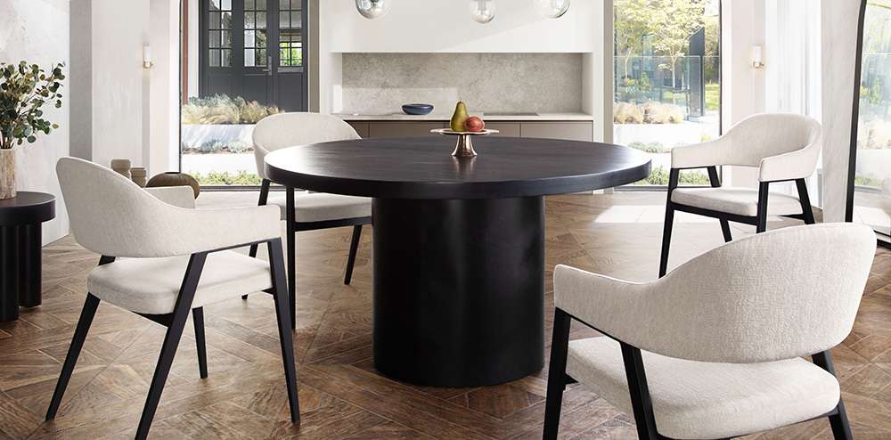 Diamond Sofa - Rune 54in Round Dining Table w/ Solid Acacia Wood Top & Iron Pedestal Base in Black Finish - RUNEDTBL veiw 4