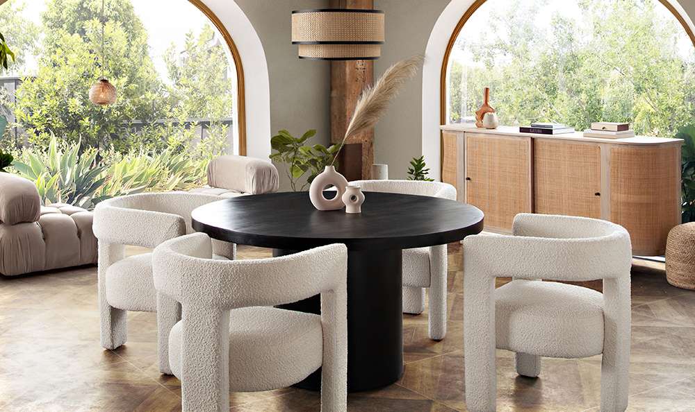 Diamond Sofa - Rune 54in Round Dining Table w/ Solid Acacia Wood Top & Iron Pedestal Base in Black Finish - RUNEDTBL veiw 5