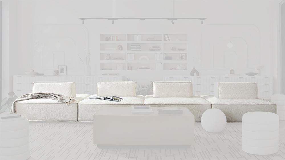 Diamond Sofa - Cara 5-Piece Square Modular Lounger in Ivory Boucle Fabric w/ Moveable, Non-Skid Backrest - CARALGIV5PC veiw 1