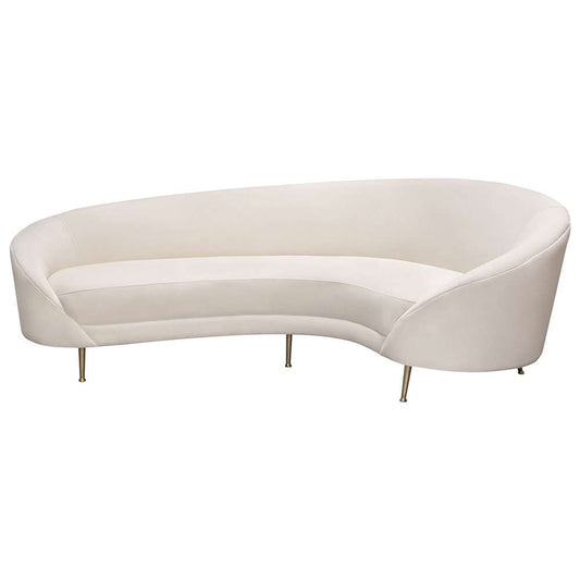 Diamond Sofa - Celine Curved Sofa with Contoured Back in Light Cream Velvet and Gold Metal Legs - CELINESOCM veiw 1