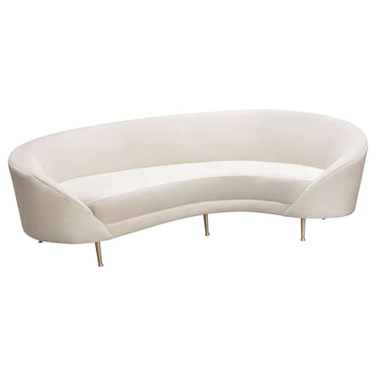 Diamond Sofa - Celine Curved Sofa with Contoured Back in Light Cream Velvet and Gold Metal Legs - CELINESOCM veiw 2