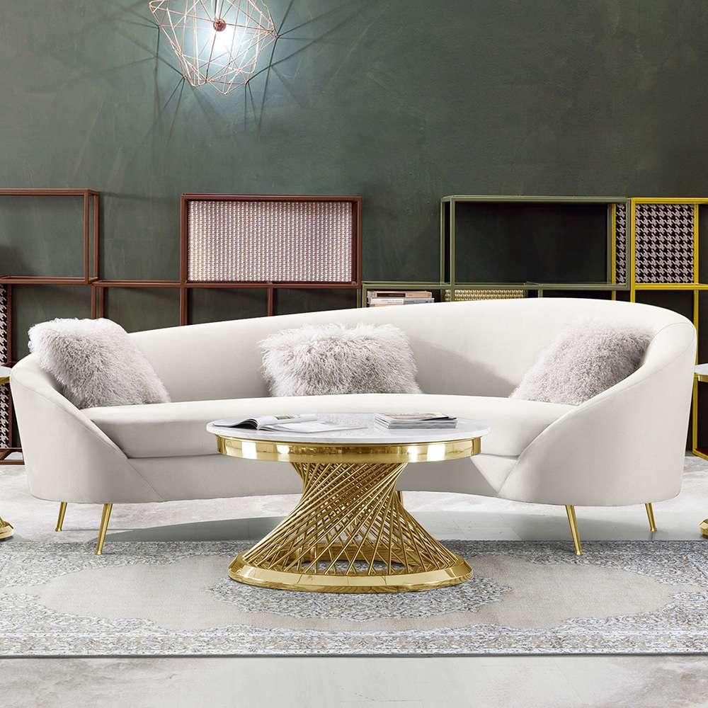 Diamond Sofa - Celine Curved Sofa with Contoured Back in Light Cream Velvet and Gold Metal Legs - CELINESOCM veiw 5