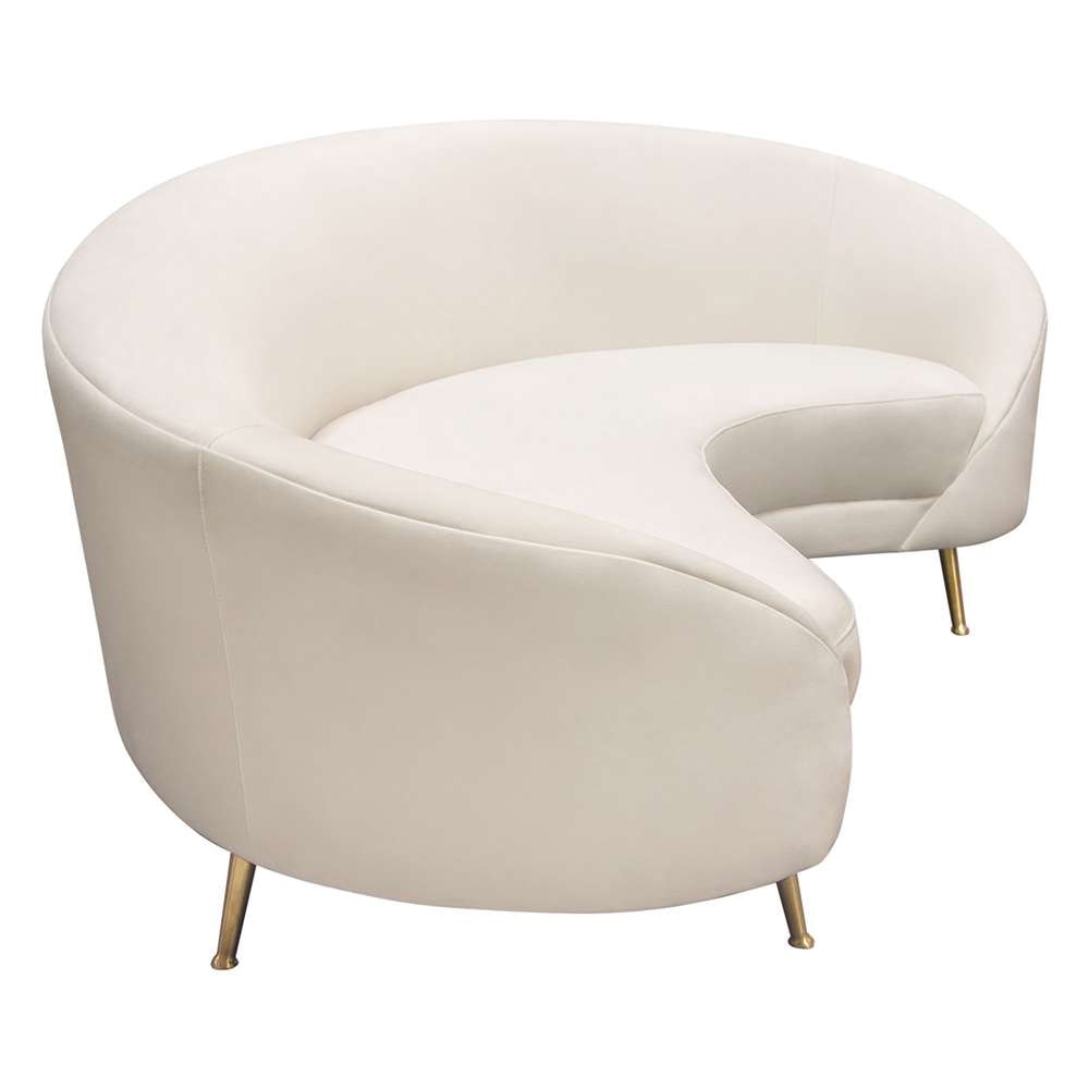 Diamond Sofa - Celine Curved Sofa with Contoured Back in Light Cream Velvet and Gold Metal Legs - CELINESOCM veiw 7